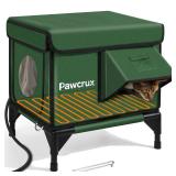 Weatherproof Heated Cat House for Outdoor in Winter, Heated Cat Bed Kitty Shelter with Cat Heating Pad, Insulated & Safe Escape Door, Warm House for Outside Stray Cat(Green, 12.6"x16.5"x16.9") - Retai