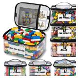 Extra Large Clear Toy Storage Bags with Tag & Pocket Versatile Waterproof Organizer Bags for Lego Bricks, Board Games, Building Blocks, Puzzles, Dolls, Books (Black-XL-Size-6 Pack) 6 pack - Retail: $3