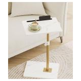 Masupu Sofa Arm Tray Table - 360° Swivel Height Adjustable End Table, Small Snack Side Table for Couch, C Shaped Table for Bed, Chair or TV Tray Table(Marble White and Gold) - Retail: $38