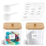 Laundry Pods Container, Laundry Room Organization and Storage Containers, Clear Organizer Jars with Lids, Labels and Measuring Scoops for Scent Beads, Dryer Balls, Lint 2 pack