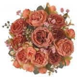 Mkono Peonies Artificial Flowers, Small Silk Flowers for Home Decor Indoor Fake Bouquet Faux Floral Arrangements Dining Table Centerpieces for Kitchen Party Decor - Retail: $10