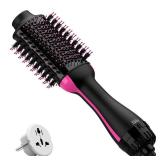 Dual Voltage Hair Dryer Brush with Negative Ion Anti-frizz Styler - Hot Air Volumizer for 110V-120V/220V-240V European and Travel Use - Retail: $50