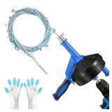 Drain Auger, Clog Remover with Drill Adapter, 25 Feet Flexible Plumbing Snake Use Manually or Powered for Kitchen, Bathroom and Shower Sink, Comes with Gloves (blue) - Retail: $32