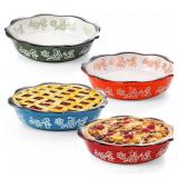 Cedilis 4 Pack Ceramic Mini Pie Pans, 6 inch Pot Pies Pan with Fluted Rims, 10oz Small Pie Dish for Baking Individual Quiche, Tarts, Fruit Pies, Microwave and Dishwasher Safe, 4 Color