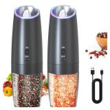 CIRCLE JOY Rechargeable Electric Salt and Pepper Grinder Set Gravity Salt and Pepper Mills Set with LED Light, No Battery Needed, Adjustable Coarseness, Washable 135ml Container, Black - Retail: $27