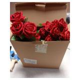 Wondrus Bulk Artificial Flowers 100 PCS, Fake Velvet Silk Red Roses with Long Stems Realistic Bouquet for Wedding Centerpieces, Faux Arrangement for Home Table Decor - Retail: $60