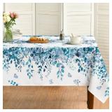 Horaldaily Spring Tablecloth 60x84 Inch Rectangular, Eucalyptus Floral Blue Table Cover for Party Picnic Dinner Decor - Retail: $16
