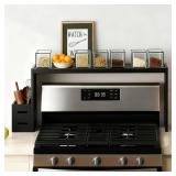 BESLCEID 31-inch bamboo stove rack for above the hob, kitchen bamboo spice rack, supports up to 50 pounds. Bamboo stove rack for storing spices and kitchen utensils. (Black)