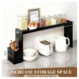 BESLCEID 31-inch bamboo stove rack for above the hob, kitchen bamboo spice rack, supports up to 50 pounds. Bamboo stove rack for storing spices and kitchen utensils. (Black)