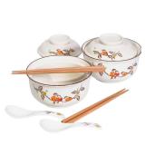 Ceraozmus Ceramic Ramen Bowl Set, 800ml, with Lid, Spoon and Chopsticks, Japanese Vintage Large Soup Bowls Instant Noodle Bowl Asian Tableware (Dird*2)