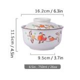 Ceraozmus Ceramic Ramen Bowl Set, 800ml, with Lid, Spoon and Chopsticks, Japanese Vintage Large Soup Bowls Instant Noodle Bowl Asian Tableware (Dird*2)