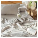MooMee Bedding Duvet Cover Set 100% Washed Cotton Linen Like Textured Breathable Durable Soft Comfy (Heathered Cream Grey, Palatial King/Oversized King 120"x98") - Retail: $100