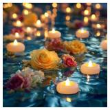 5plots 24 Pack 200 Hour Flameless Floating Candles, 2 Inches White Waterproof Led Tealights for Wedding Vases Centerpieces Party Proposal Pool Decor Decoration - Retail: $22