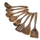 Premium 8-Piece Teak Wood Cooking Utensil Set - Heat Resistant, Lightweight & Sturdy Wooden Spoons for Non-Stick Cookware - Ideal for Cooking, Stirring & Serving - Retail: $35