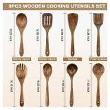 Premium 8-Piece Teak Wood Cooking Utensil Set - Heat Resistant, Lightweight & Sturdy Wooden Spoons for Non-Stick Cookware - Ideal for Cooking, Stirring & Serving - Retail: $35
