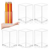 6 Pieces Clear Acrylic Pen Holder Makeup Brush Holder Desktop Holder Desk Goth Accessories Square Stationery Organizer, Transparent Pencil Holder Acrylic for Home Office School - Retail: $15