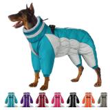 SUNFURA Full Body Dog Coat - Warm Fleece Jacket for Large Dogs, Turtleneck Winter Coats with Harness, Reflective Windproof Dog Snowsuit with Legs for Labrador,Golden Retriever, Turquoise 2XL - Retail: