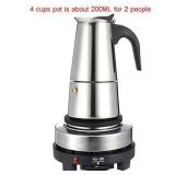 WILL 200450ml Portable Espresso Coffee Maker Moka Pot Stainless Steel with Electric stove Filter Percolator Coffee Brewer Kettle Pot (200ml) - Retail: $28