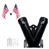 NASOFIR Flag Holder, Flag Bracket, Flag Pole Holder Bracket Double Hole Design Outside House Heavy Duty Metal Flag Mount, Aluminum Alloy Mounting Brackets(1 inch) - Retail: $12