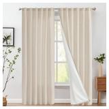 jinchan Beige Linen Curtains with White Privacy Lining Natural Lined Curtains 84 inch Light Filtering Drapes for Living Room Bedroom Neutral Farmhouse Cottage Core Home Office Decor Back Tab 2 Panels 