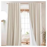 NICETOWN 100% Blackout Linen Curtains for Living Room with Thermal Insulated White Liner, 52" Wide, 2 Panels, 84" Long Drapes, Back Tab Retro Beige Linen Curtains Vertical Drapes Privacy for Bedroom -