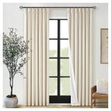 100% Black Out Curtains 80 Inch Length 2 Panels Pinch Pleated Back Tab Cream Beige Heat Blocking Window Boho Farmhouse Living Room Darkening Curtains Neutral Linen Blackout Drapes for Bedroom - Retail