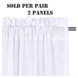 Linen Curtains Elegant Natural Linen Blended Curtains Energy Efficient Light Filtering / Rod Pocket Window Treatments Panels / Drapes for Livingroom (Set of 2, White, 52 inch W X 96 inch L) - Retail: 