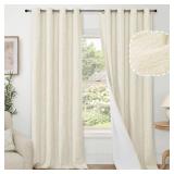 Lajode Cream 100% Blackout Curtains for Living Room 63 Inch Length 4 Panels Set, Thermal Insulated Light Blocking Faux Linen Curtains for Bedroom, Bronze Grommet Boho Window Drape Each 52" Wide - Reta