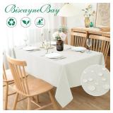 Biscaynebay Textured Fabric Tablecloths 60x84 Inches Rectangular, Ivory Water Resistant Tablecloths for Dining, Kitchen, Wedding, Parties etc. Machine Washable - Retail: $18