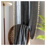 Deeprove Sheer Boho Curtains 63 inches Length for Cafe Closet Kitchen, Vintage Bohemian Embroidery Farmhouse Light Filter Privacy Country Tassel Window Treatments, W52 x L63,Dark Coal Grey 1 Panel - R