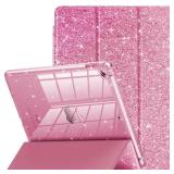 INFILAND for iPad 9th/8th/7th Generation Case 2021/2020/2019 10.2 inch, Glitter Slim Protective Cover with Clear Back, Pencil Holder for Kids Girls for iPad 7/8/9 Gen, Pink - Retail: $10