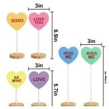Treory Valentines Tiered Tray Decor: 6pcs Standing Candy Heart Wooden Sign, Lovely Heart Shaped Tabletop Centerpiece Galentines Day Decor Wood Block Set, Valentines Day Decorations for the Home Gifts