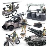 MISTBUY US Army Men Action Figures with Military Vehicles Toys Playset, Toy Soldiers with Military Trucks, Helicopter, War Tent for Kids Boys Girls, Best Age 6 7 8 9 10 - Retail: $37