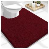 OLANLY Toilet Rugs U-Shaped 24x20, Extra Soft Absorbent Chenille Contour Bathroom Rugs for Toilet, Dry Quickly, Machine Washable, Non-Slip Bath Mat, Burgundy - Retail: $37