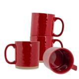 Elanze Designs High Gloss Raw Clay Bottom 15 ounce Ceramic Stoneware Coffee Mugs Set of 4, Red- Retail: $31