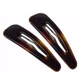 Parcelona French Clic Clac 3 1/4" Tortoise Shell Brown Celluloid No Slip Grip Snap Hair Clips for Women - Retail: $13