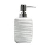 Abriclo Ceramic Soap Dispenser, Modern Liquid Pump Soap Dispenser 13.5oz Refillable Lotion Bottle with Thread Pattern for Home Decor Stylish Hand Soap Dispenser for Kitchen,Bathroom-Ivory White