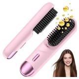 Go Brush Pro 2026 Hair Straightener Brush 300 Million Negative Ionic Portable Hair Straightener Comb for Women with 4 Temps Fast Heating MCH Ceramic Coating Smooth Frizz Hair Light Pink - Retail: $60