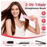 Go Brush Pro 2026 Hair Straightener Brush 300 Million Negative Ionic Portable Hair Straightener Comb for Women with 4 Temps Fast Heating MCH Ceramic Coating Smooth Frizz Hair Light Pink - Retail: $60