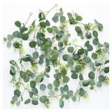 Mizii 2 Strands Artificial Vines Eucalyptus Garland 68" Fake Vine with Silk Leaves Green Garland Faux Hanging Plants Greenery Decoration for Bedroom Room Table Centerpieces Wedding Decor (Greenery) - 