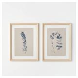 (Set of 2) 18" x 24" Naive Floral Sketch Framed Wall Arts Blue - Threshold designed with Studio McGee - Retail: $98