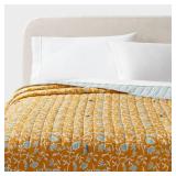 King Earthy Vines Quilt Mustard Yellow/Teal Blue - Threshold: Voile, Botanical Pattern, Machine Washable