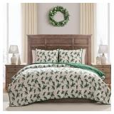 Hallmark Queen Flannel Greenery Print Quilt Set