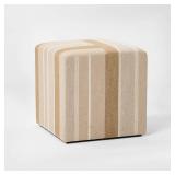 Lynwood Square Upholstered Cube Ottoman Beige Engineered Striped - Threshold designed with Studio McGee - Retail: $110