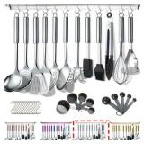 ReaNea Kitchen Utensils Set 37 Pieces  Stainless Steel Cooking Utensils Set  Kitchen Gadgets Cookwarewith Hooks For Hanging Kitchen Tool Set