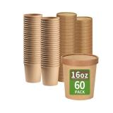 bloomoon 60 Pack 16 oz Paper Food Containers with Lids