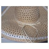 Floppy Wide Brim Straw Sun Hat with White Trim