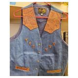 Scully Western Denim Vest with Copper Tooled Leather