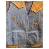 Scully Western Denim Vest with Copper Tooled Leather