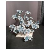 Blue Flower Blossom Tree with Marble Base